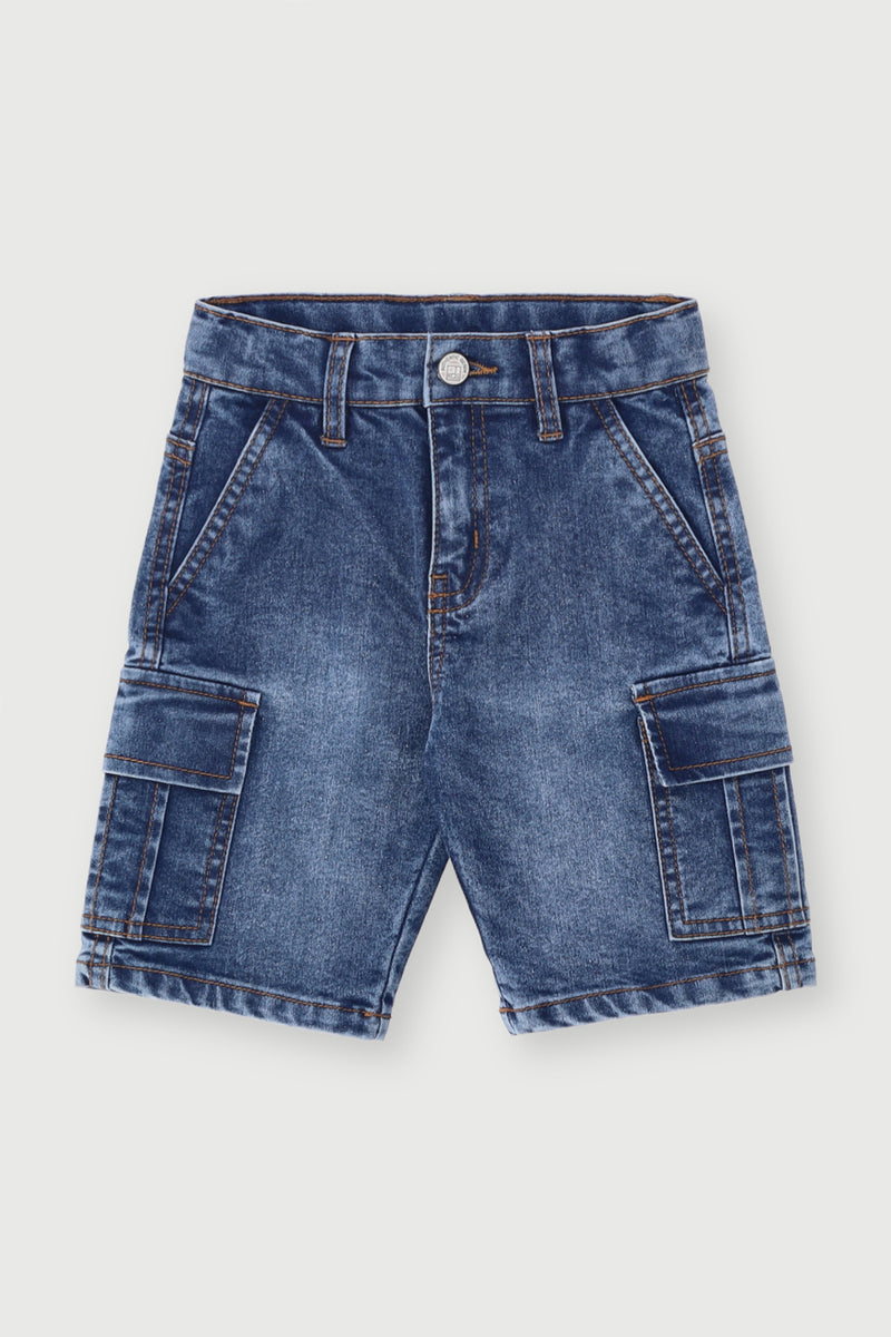Pre-Boys Stretch Cargo Denim Short - Dark Blue