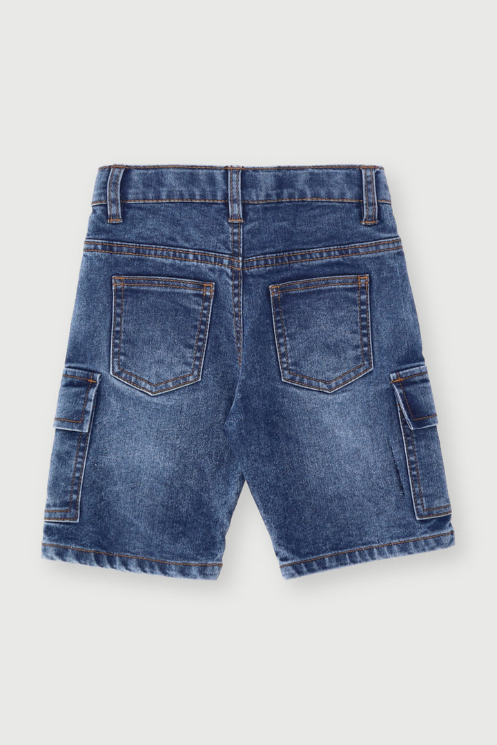 Pre-Boys Stretch Cargo Denim Short - Dark Blue