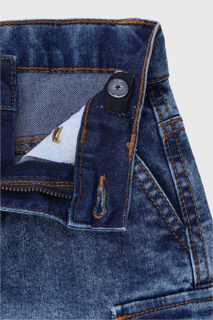 Pre-Boys Stretch Cargo Denim Short - Dark Blue