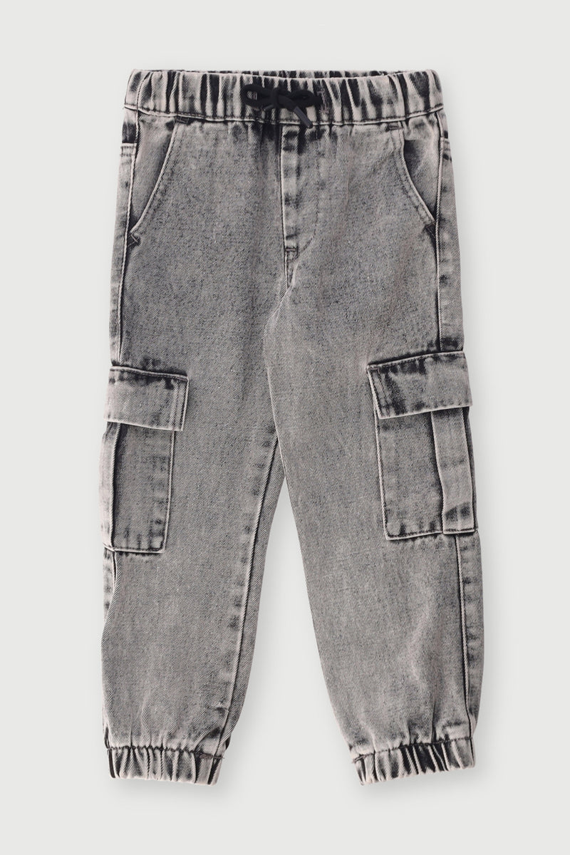 Pre-Boys Elasticated Cargo Grey Jogger Denim - Grey