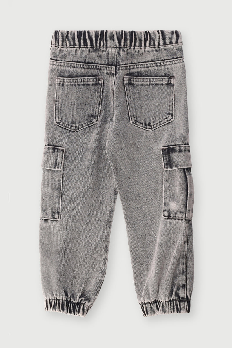 Pre-Boys Elasticated Cargo Grey Jogger Denim - Grey