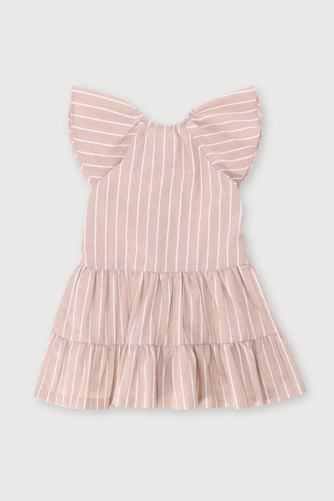Pre-Girls Button Linen Stripe Dress - Stone