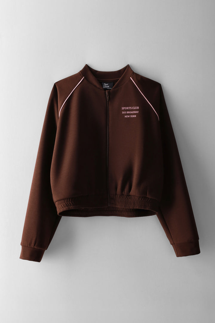 Girls Zip Through Scuba Jacket - Brown