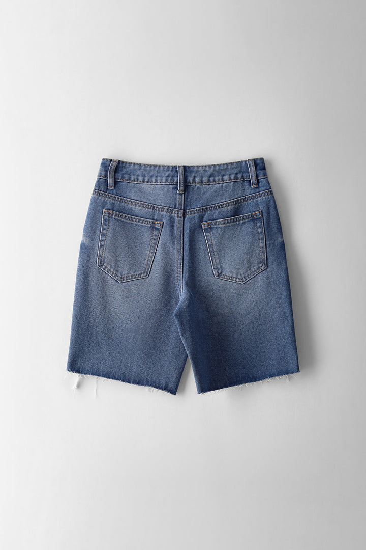 Boys Stonewash Abraised Denim Short - Blue