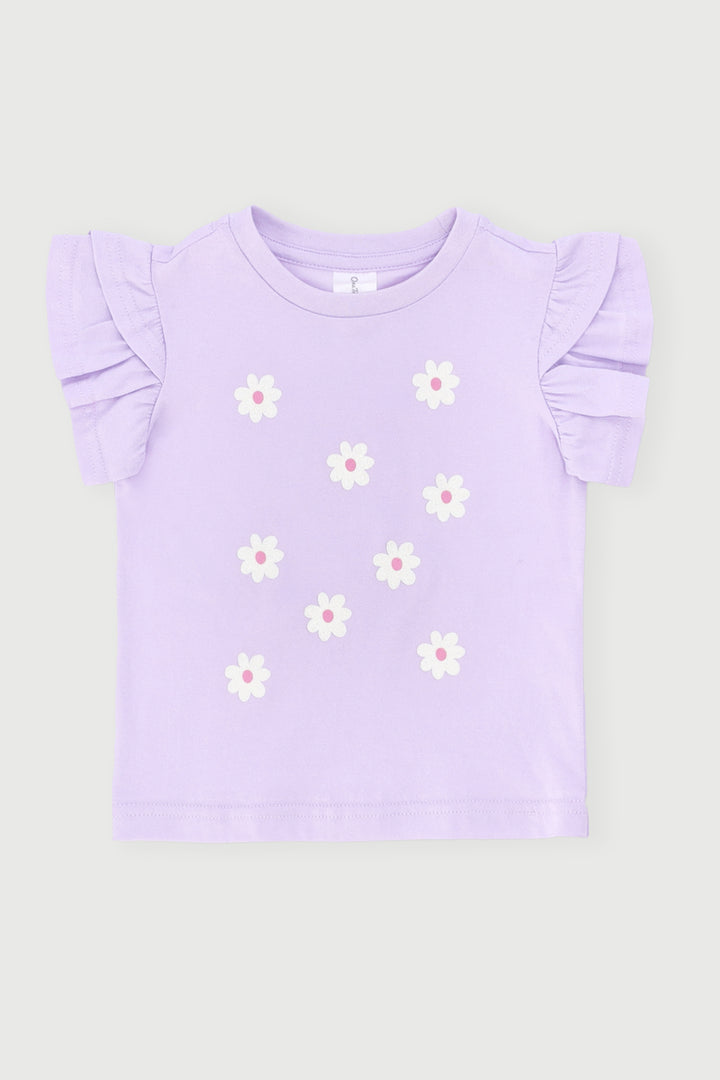 Baby Girls Flower Frill Top - Lilac