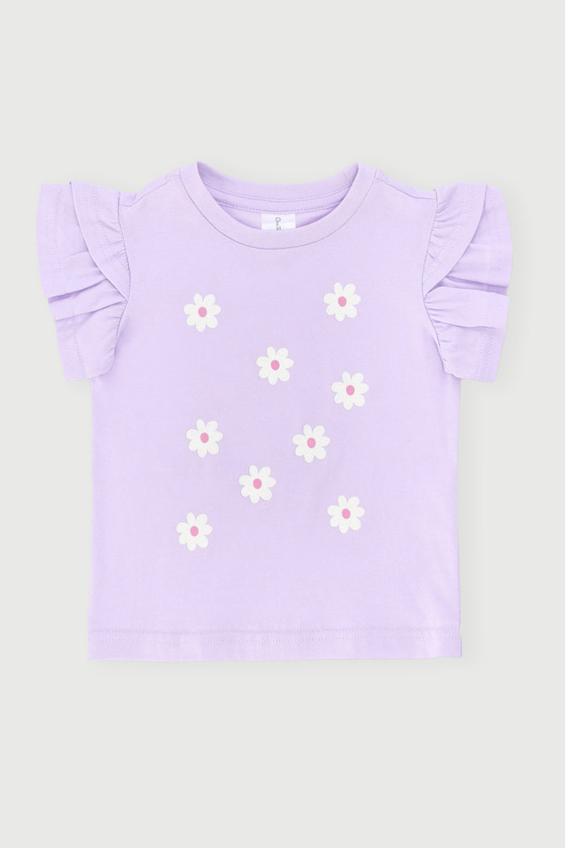Baby Girls Flower Frill Top - Lilac