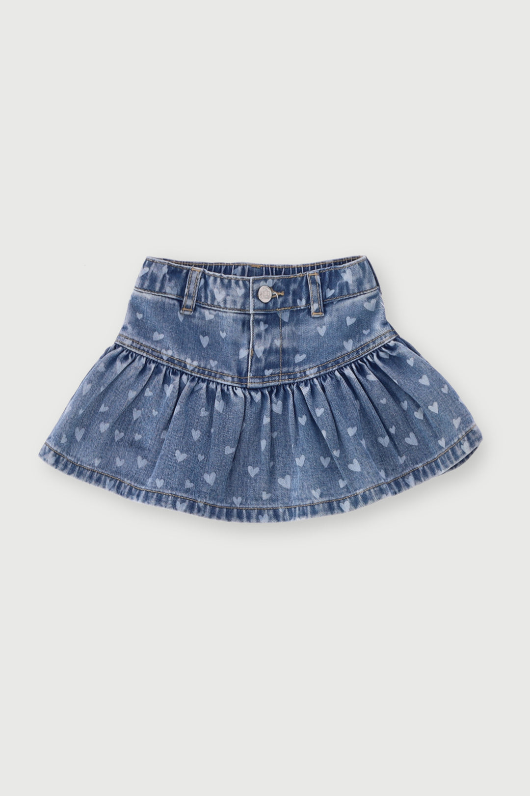 Pre-Girls Heart Print Frill Skirt - Light Blue