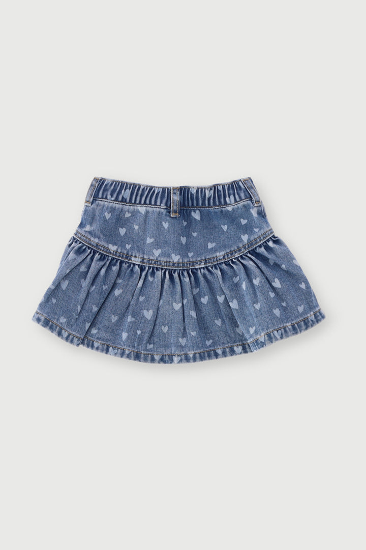 Pre-Girls Heart Print Frill Skirt - Light Blue