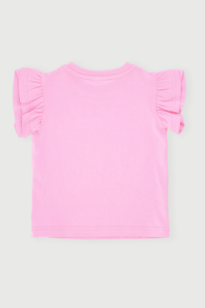 Baby Girls Teddy Frill Top - Pink