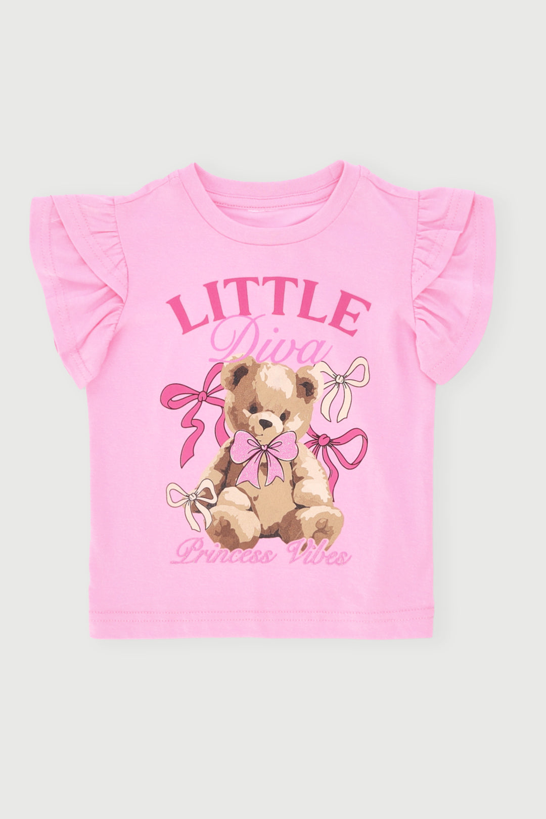 Baby Girls Teddy Frill Top - Pink