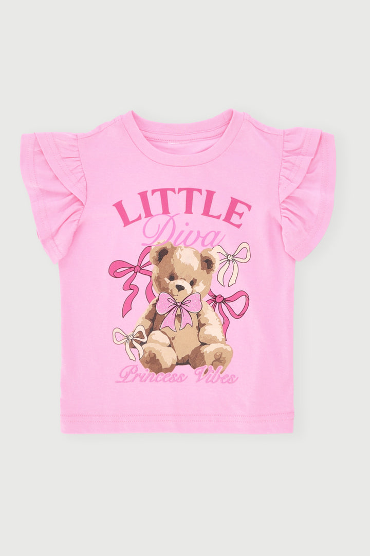Baby Girls Teddy Frill Top - Pink