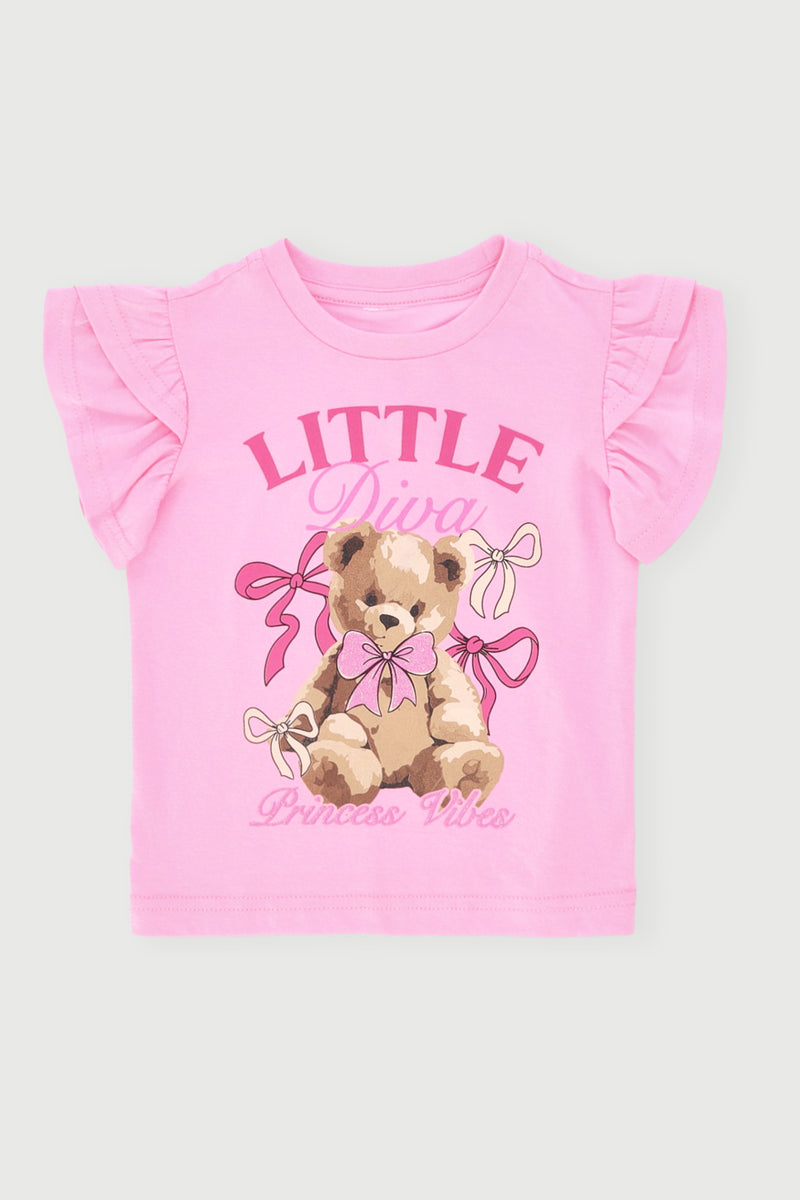 Baby Girls Teddy Frill Top - Pink