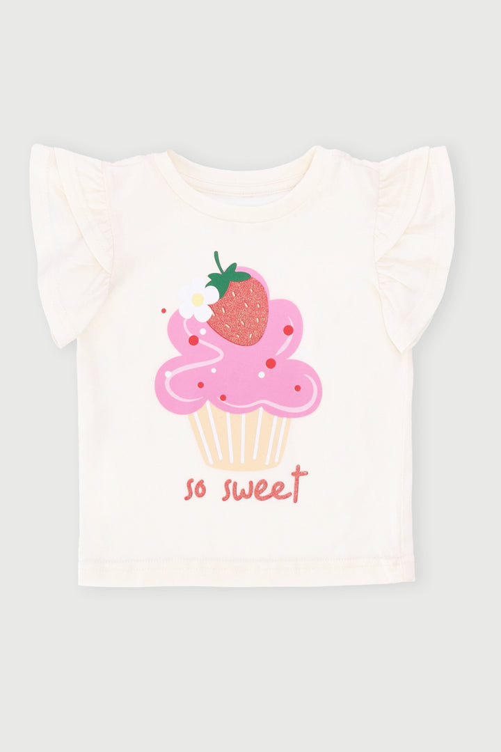 Baby Girls Fruit Frill Top - Cream