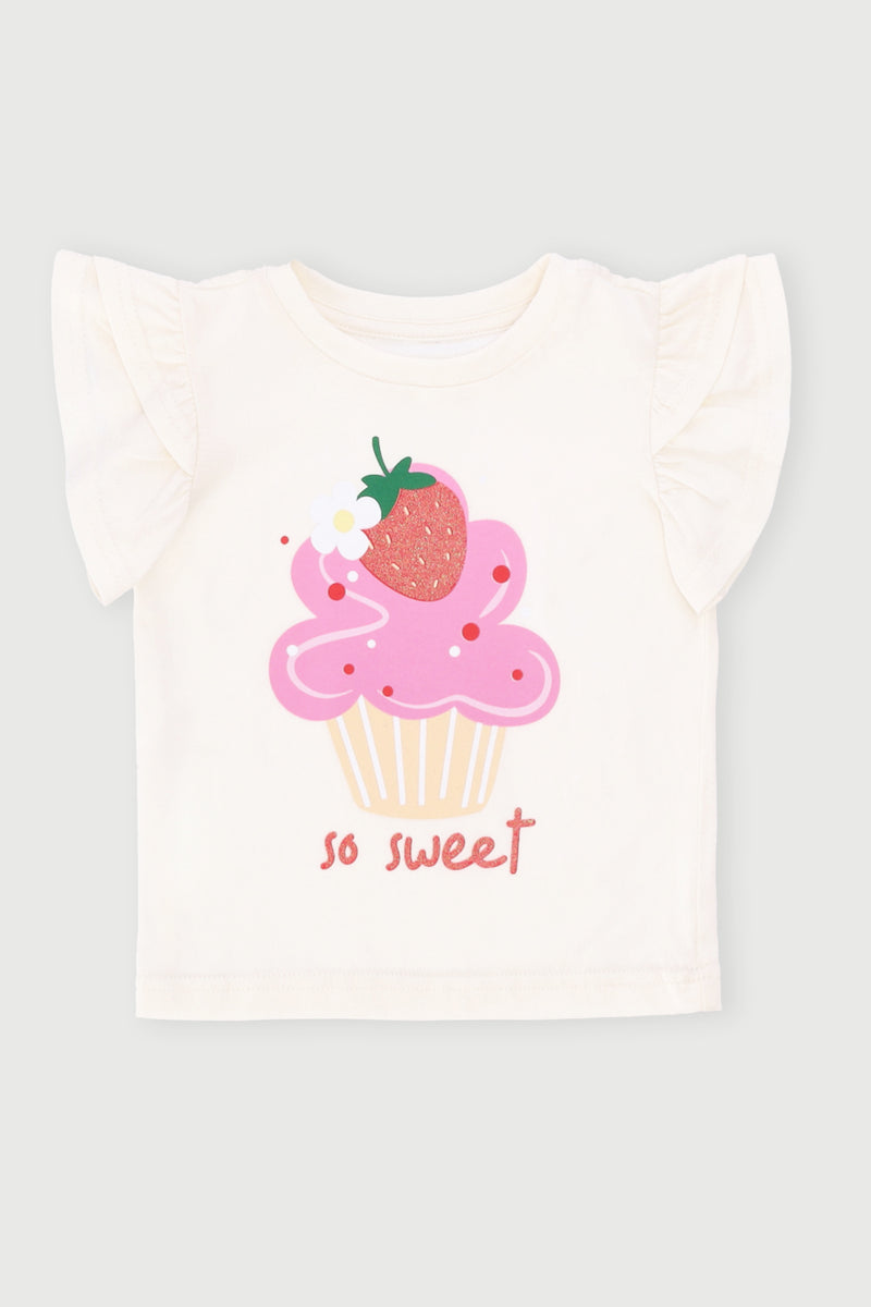 Baby Girls Fruit Frill Top - Cream