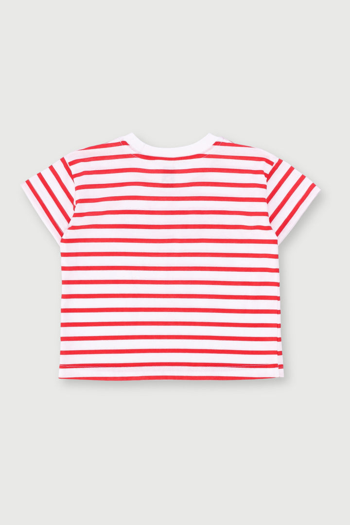 Baby Girls 3D Slogan Stripe Top - Red