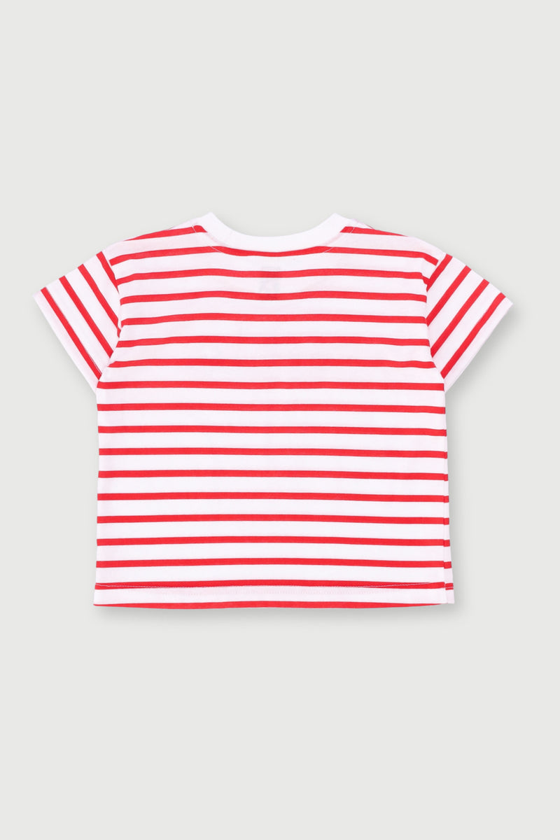 Baby Girls 3D Slogan Stripe Top - Red