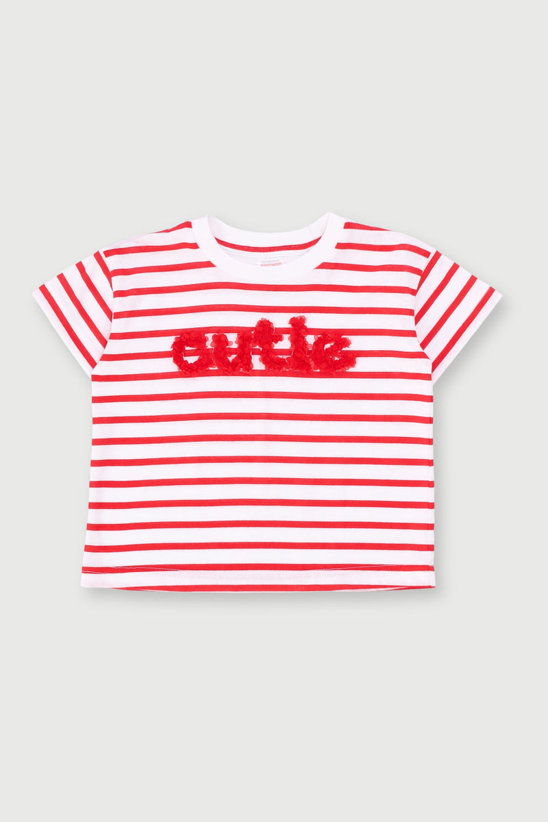 Baby Girls 3D Slogan Stripe Top - Red