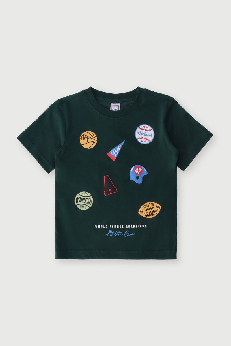 Pre-Boys Sport Badge Tee - Dark Green