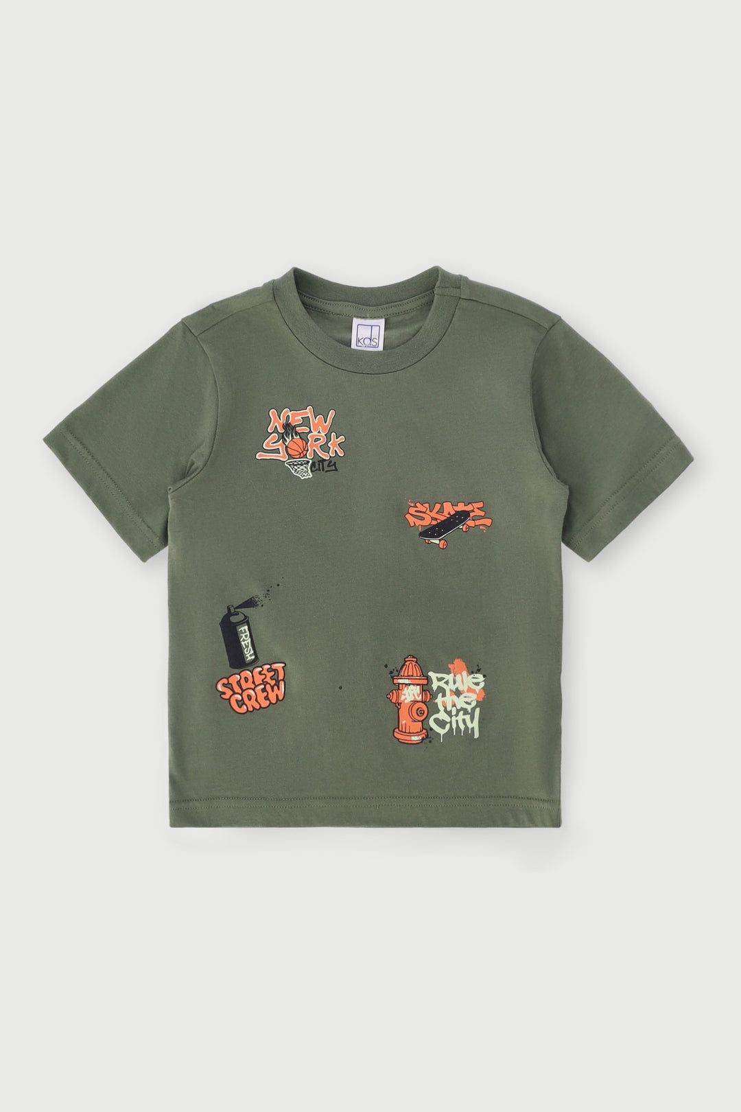 Pre-Boys Graffiti Placement Tee - Olive