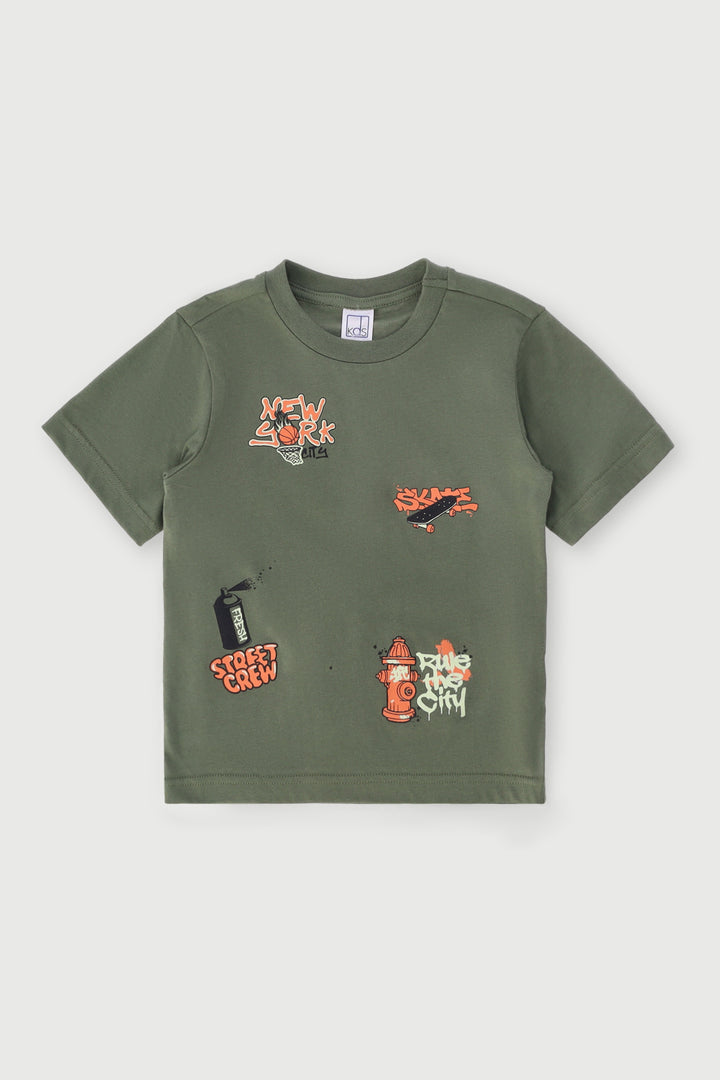 Pre-Boys Graffiti Placement Tee - Olive