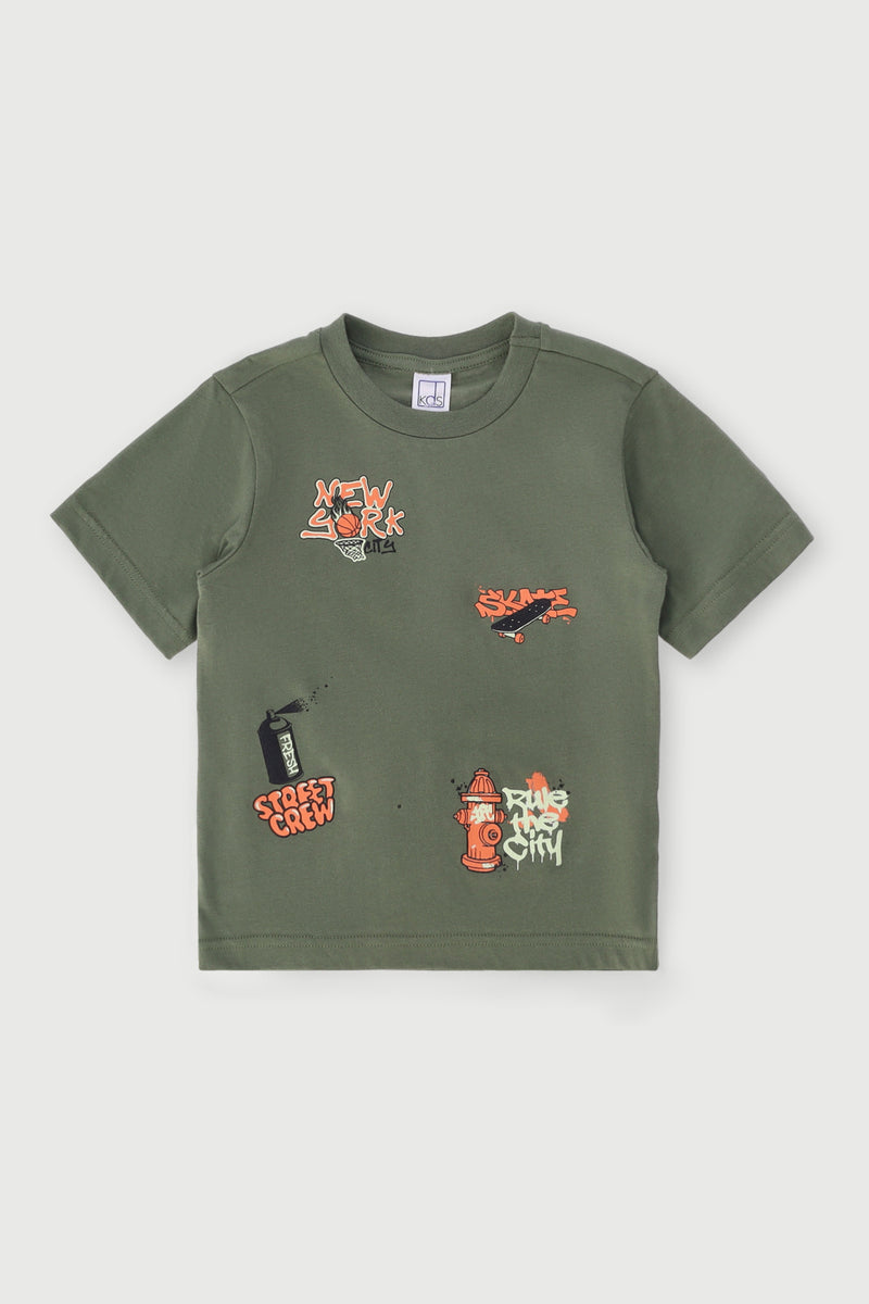 Pre-Boys Graffiti Placement Tee - Olive