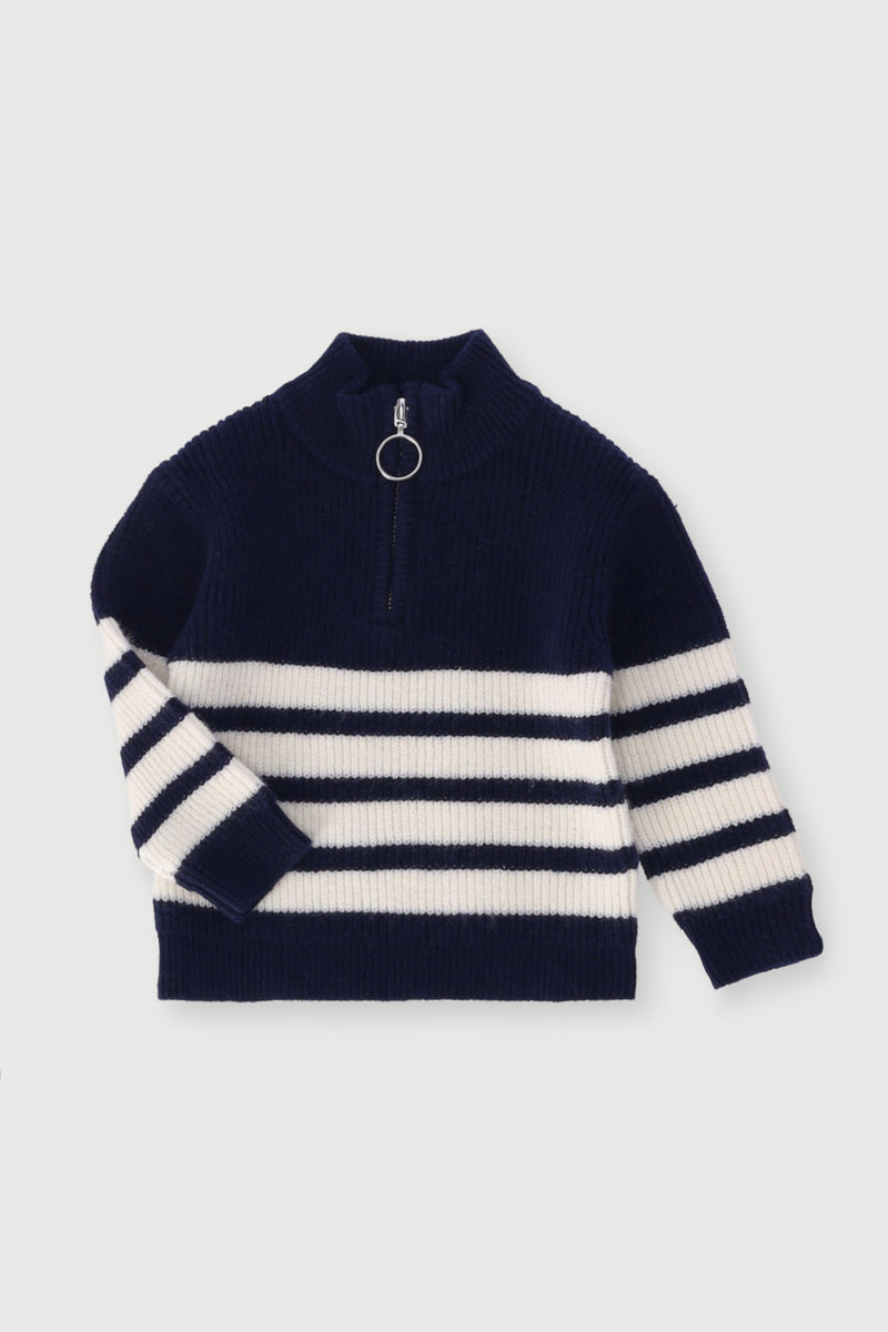 Baby Boys Zip Through Stripe Knitwear - Navy