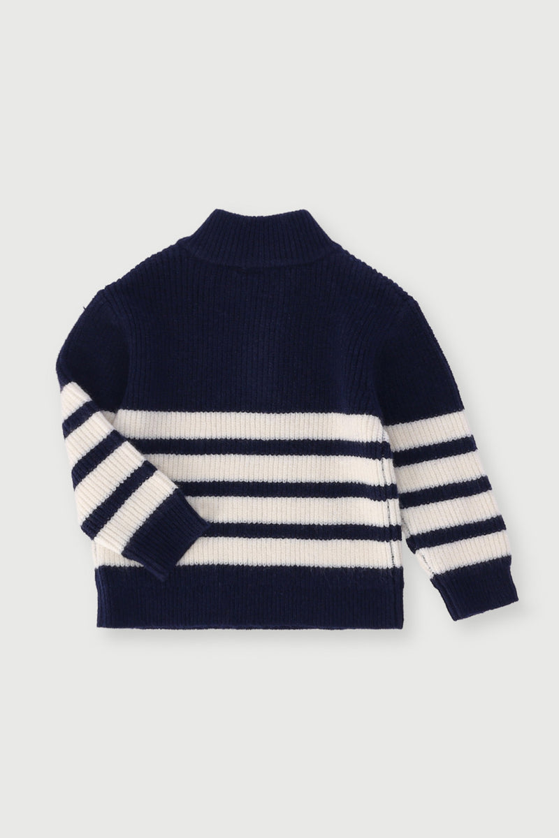 Baby Boys Zip Through Stripe Knitwear - Navy