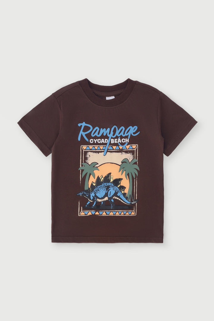 Pre-Boys Short Sleeve Dino Tee - Chocolate Brown