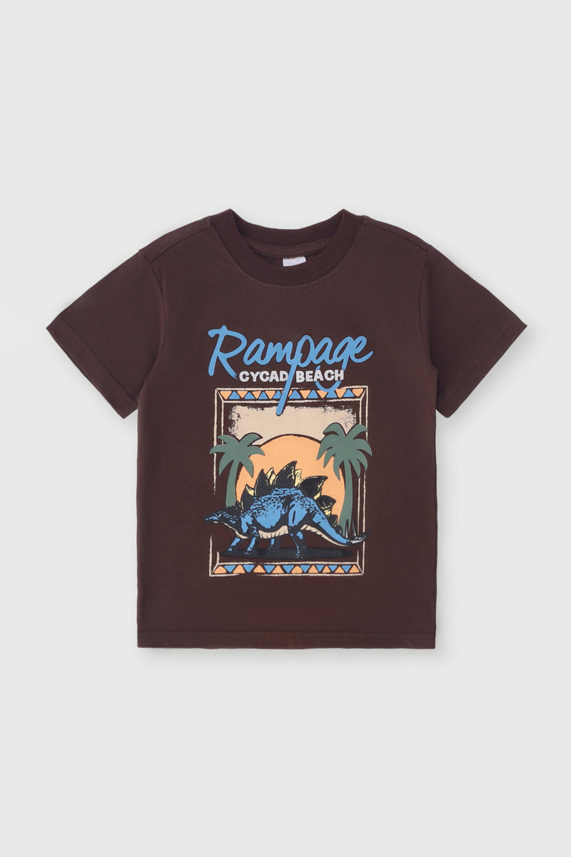 Pre-Boys Short Sleeve Dino Tee - Chocolate Brown