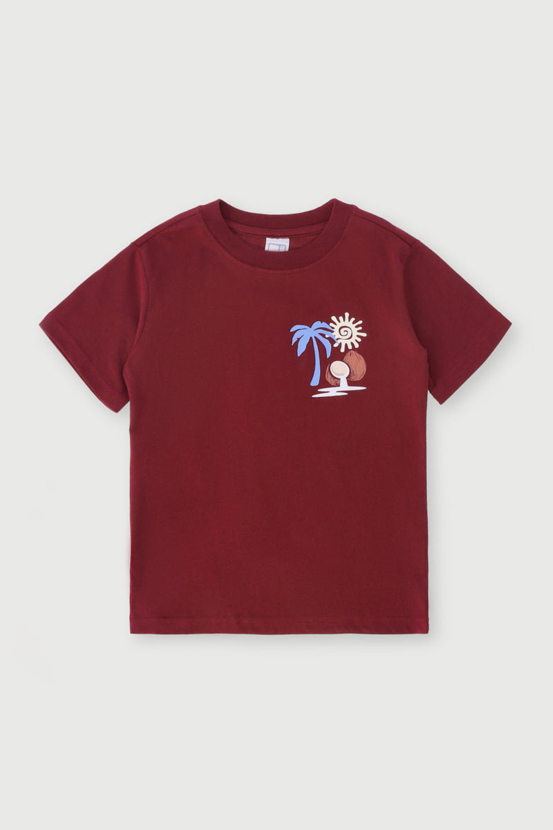 Pre-Boys Summer Palm Tee - Burgundy