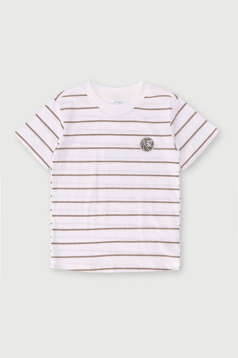 Pre-Boys Stripe Palm Tee - Dark Stone/White