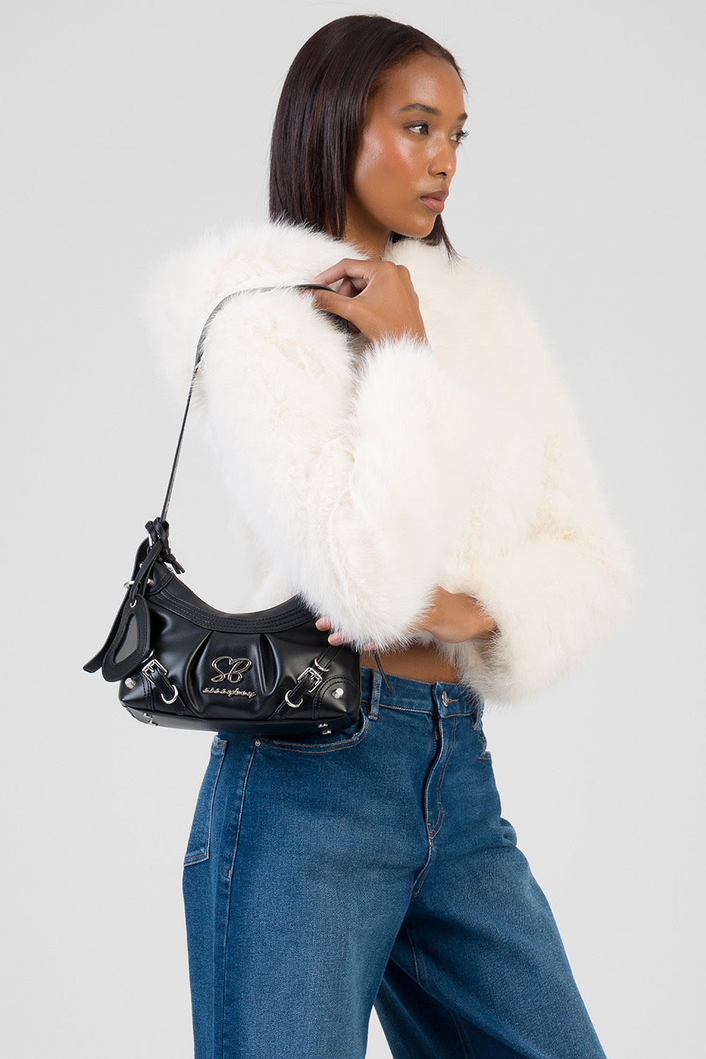 Dalia Handbag With Front Belt Detail - Black