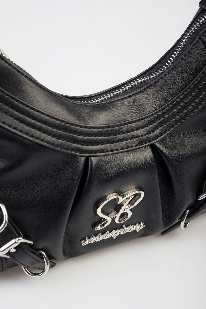 Dalia Handbag With Front Belt Detail - Black
