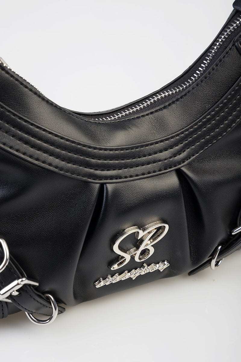 Dalia Handbag With Front Belt Detail - Black