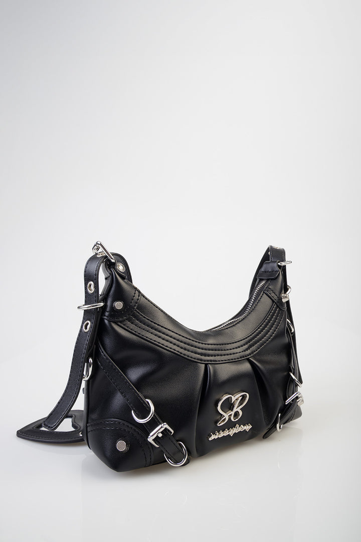 Dalia Handbag With Front Belt Detail - Black
