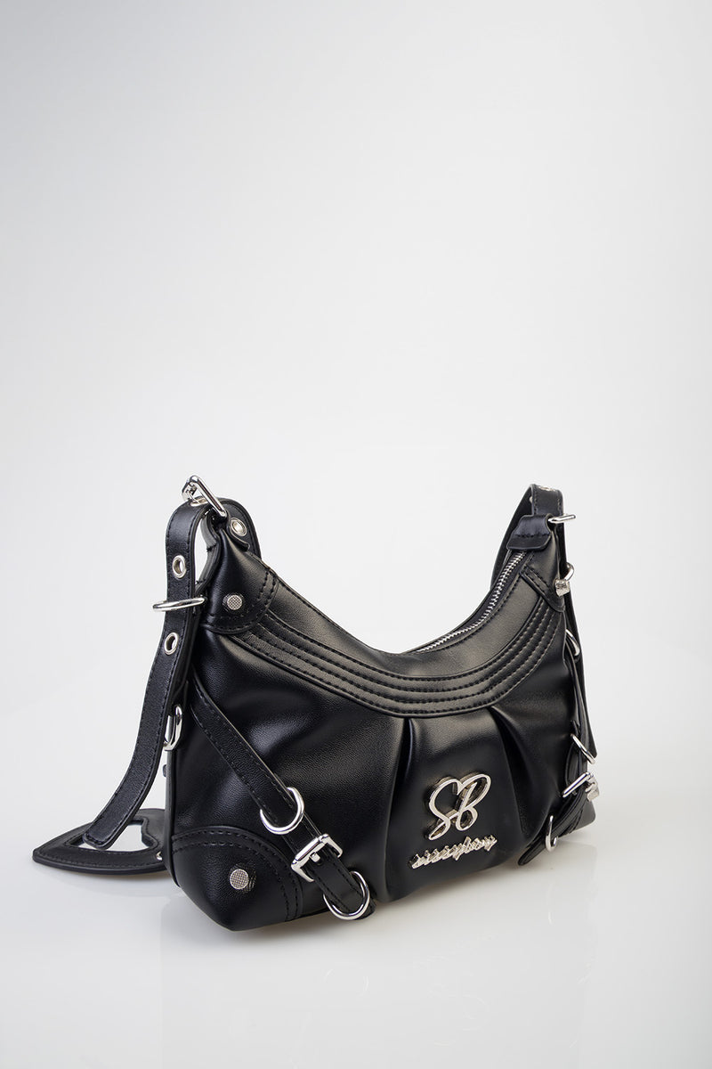 Dalia Handbag With Front Belt Detail - Black