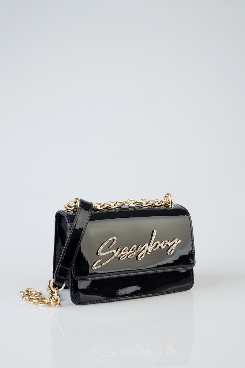 Slay Fest Patent Structured Crossbody Bag - Black