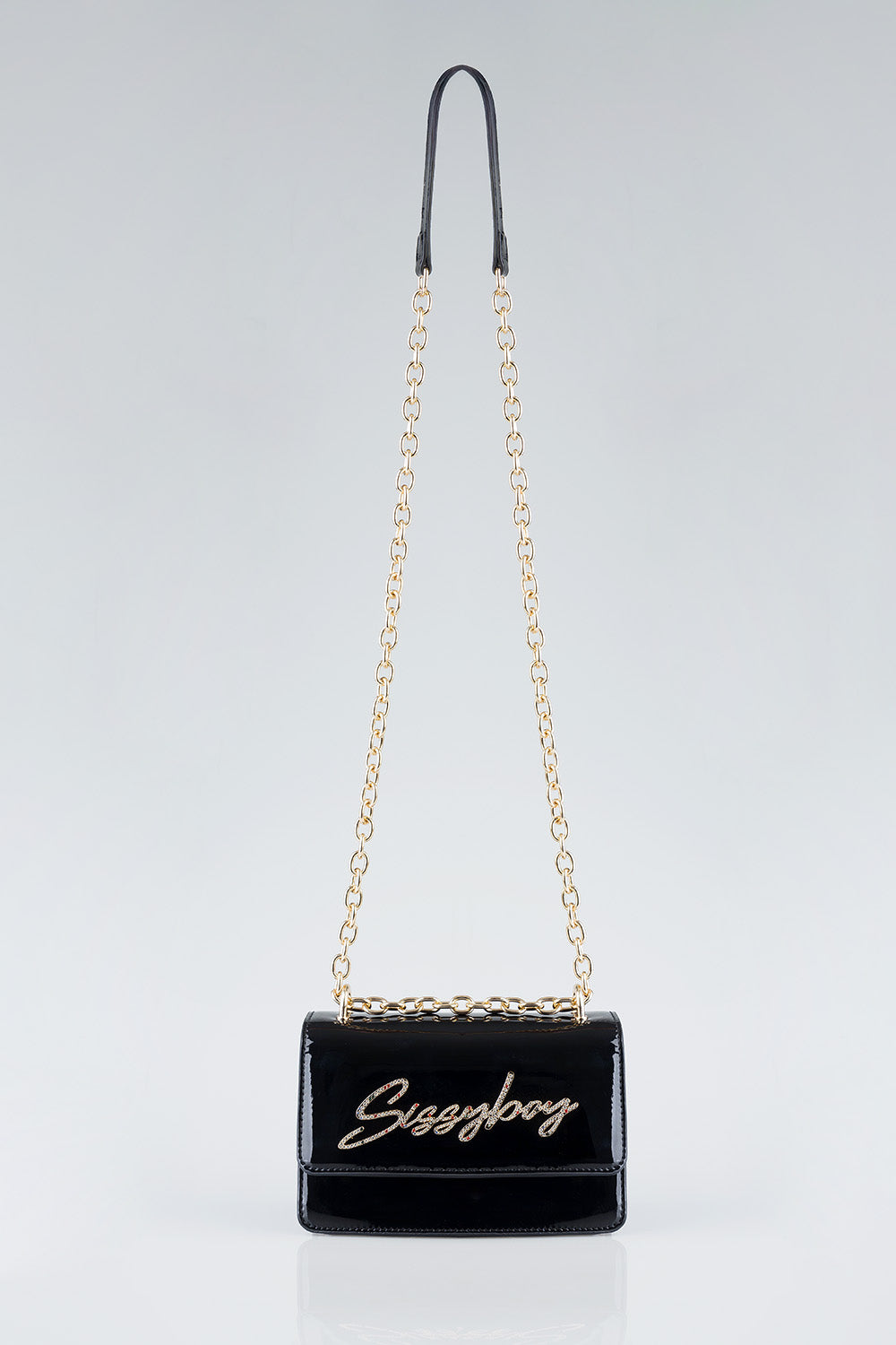 Slay Fest Patent Structured Crossbody Bag - Black