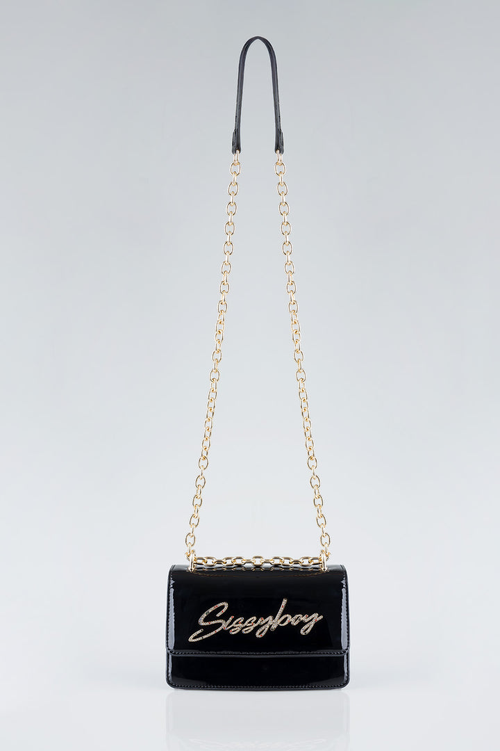 Slay Fest Patent Structured Crossbody Bag - Black