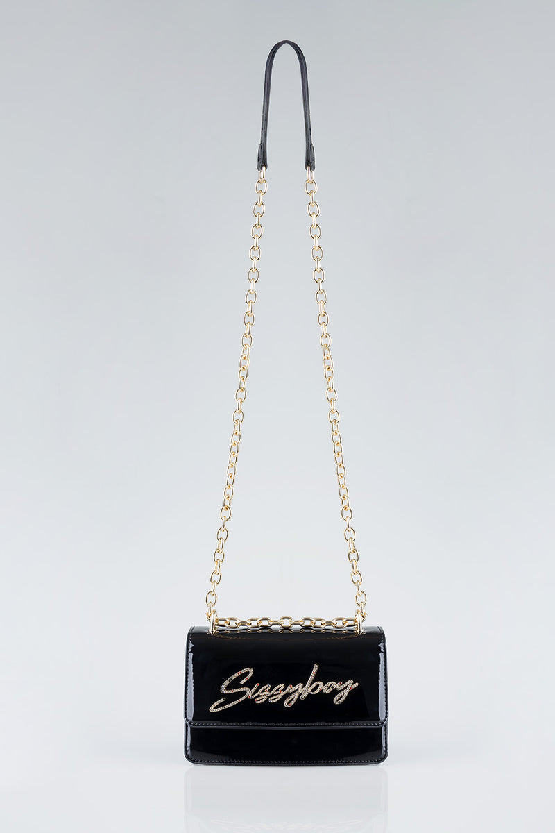 Slay Fest Patent Structured Crossbody Bag - Black