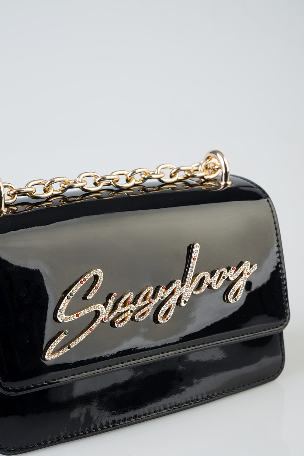 Slay Fest Patent Structured Crossbody Bag - Black