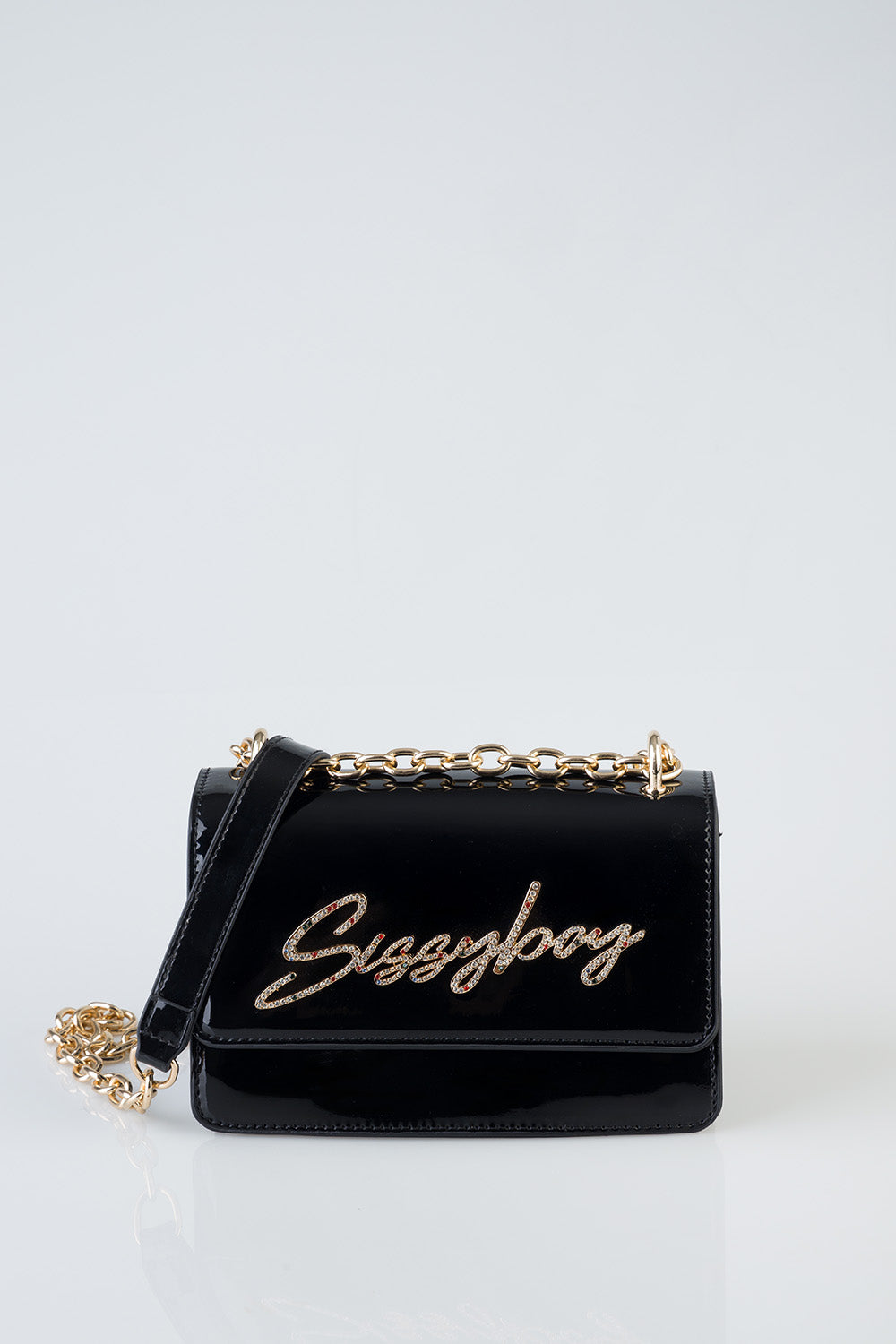 Slay Fest Patent Structured Crossbody Bag - Black