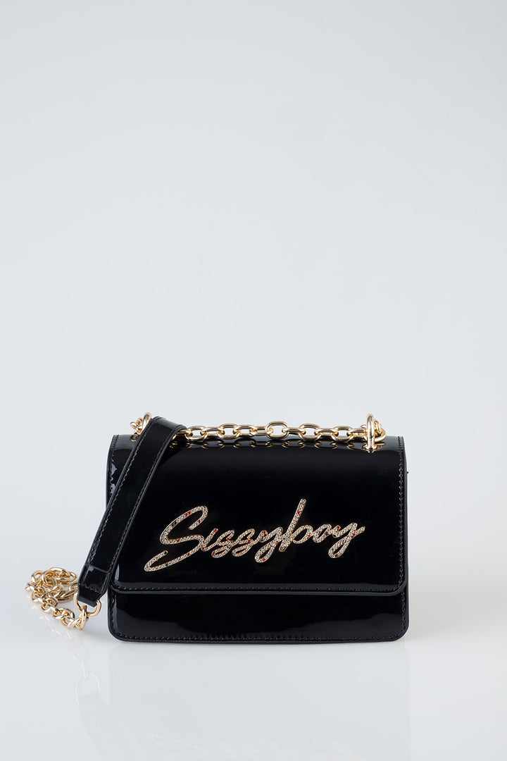 Slay Fest Patent Structured Crossbody Bag - Black