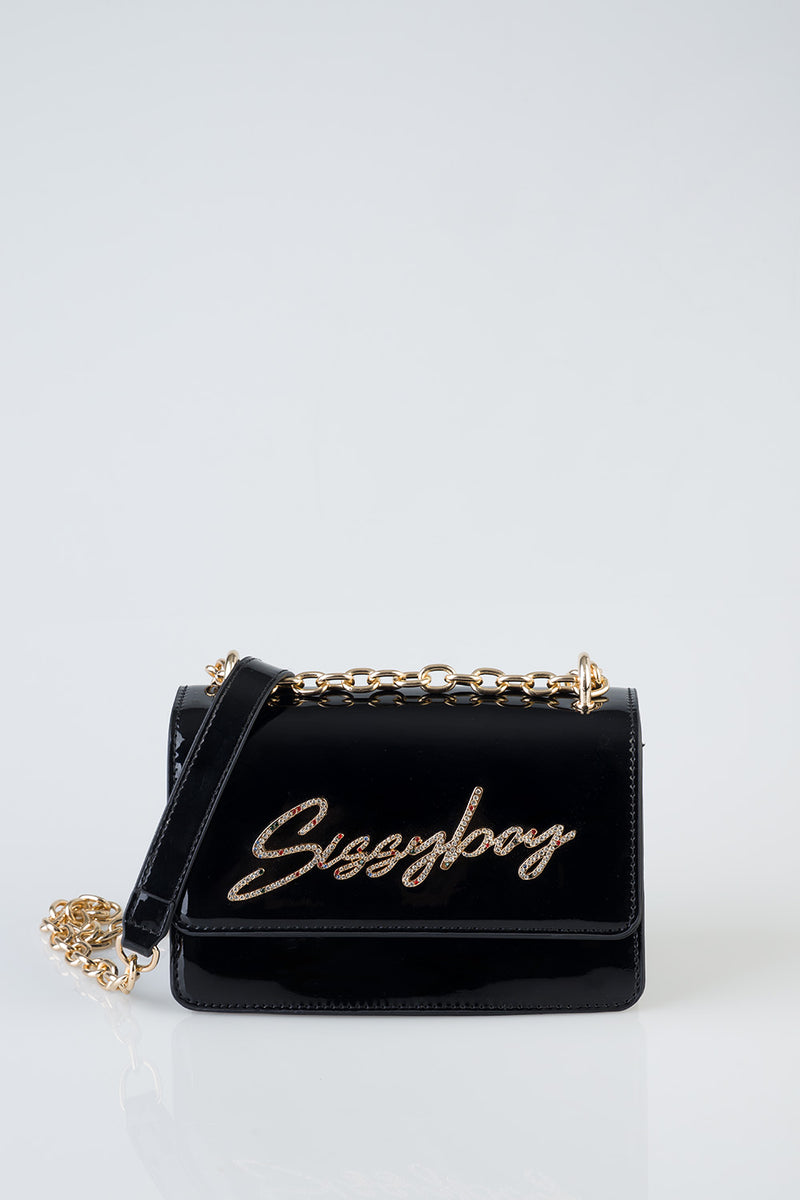 Slay Fest Patent Structured Crossbody Bag - Black