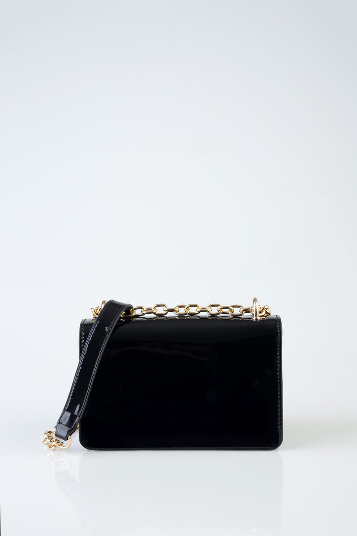 Slay Fest Patent Structured Crossbody Bag - Black