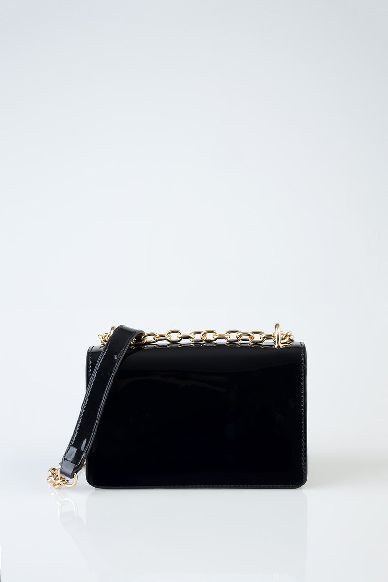 Slay Fest Patent Structured Crossbody Bag - Black