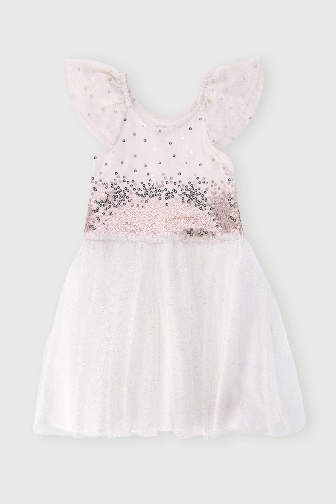 Pre-Girls Sequin Mesh Party Dress - Cream