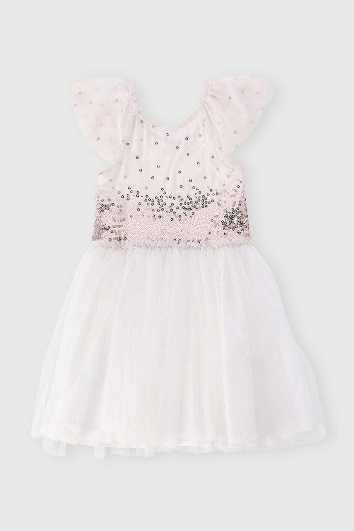 Pre-Girls Sequin Mesh Party Dress - Cream