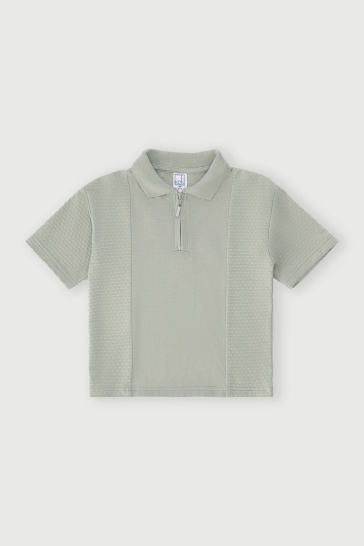 Pre-Boys Quarter Zip Textured Panelled Golfer - Light Green