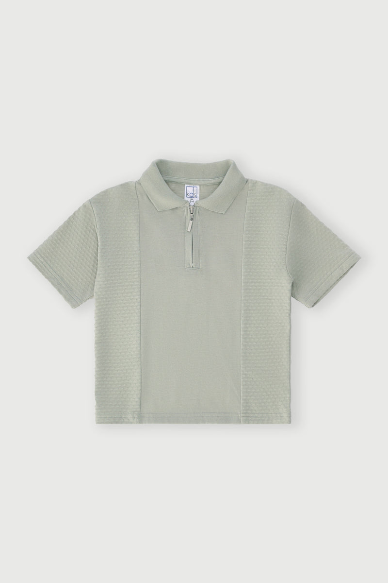 Pre-Boys Quarter Zip Textured Panelled Golfer - Light Green